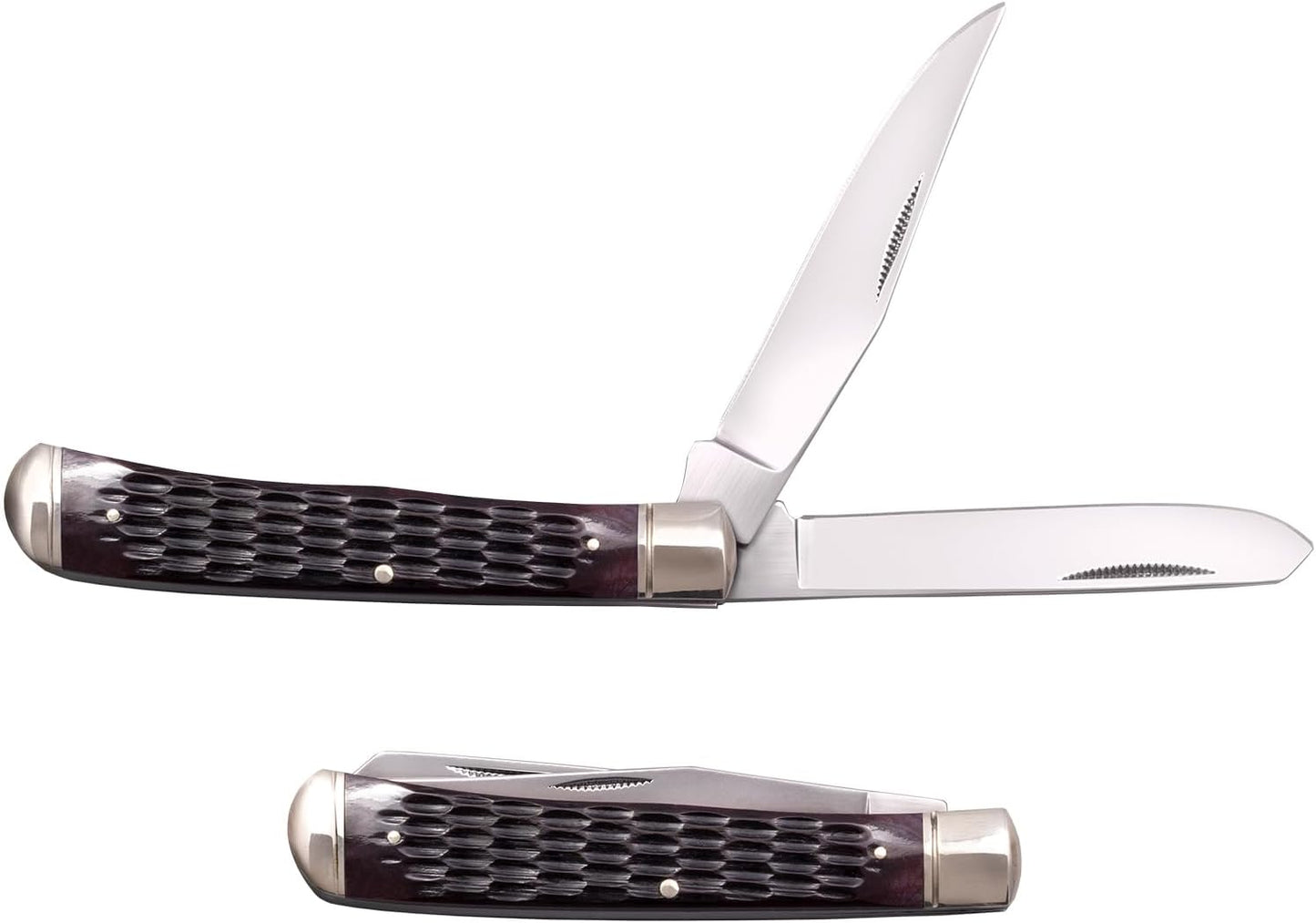 Cuchillo plegable compacto de hueso con doble hoja y bloqueo