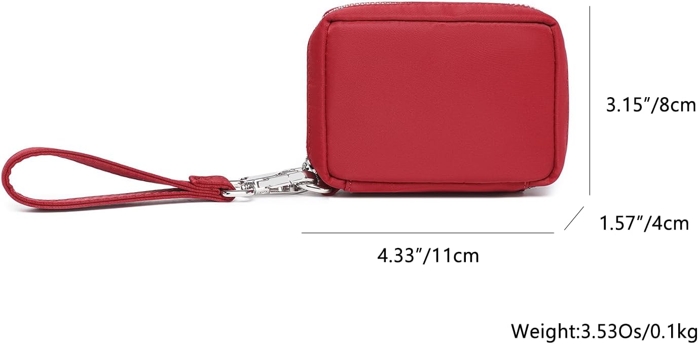 Bolsa cartera mujer con múltiples bolsillos nylon rojo borgoña