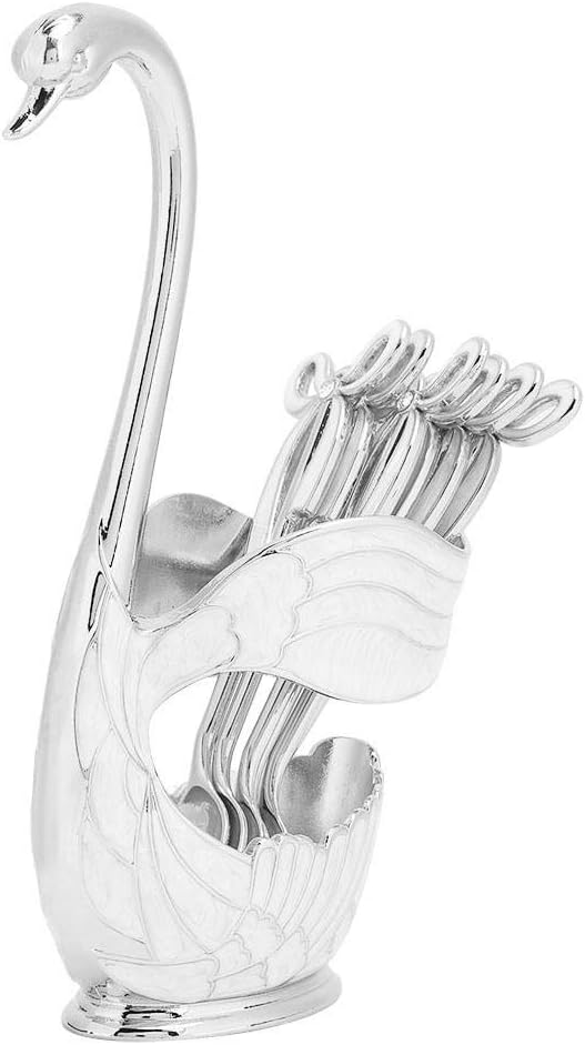 Juego crema vidrio azúcar soporte cisne 6 cucharas metal