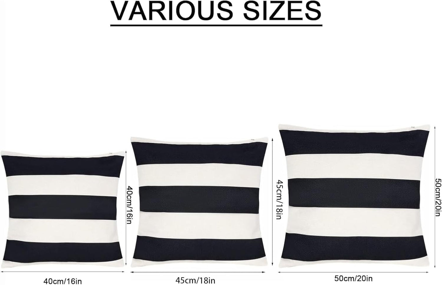 2 Fundas Almohada Impermeables 18x18pulg Rayas Negro Blanco
