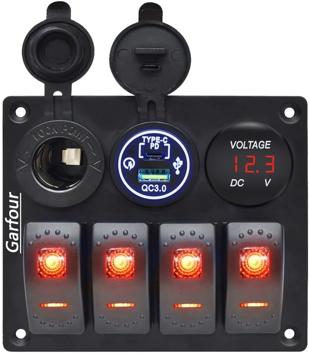 Panel interruptor marino rojo 12V USB QC3.0