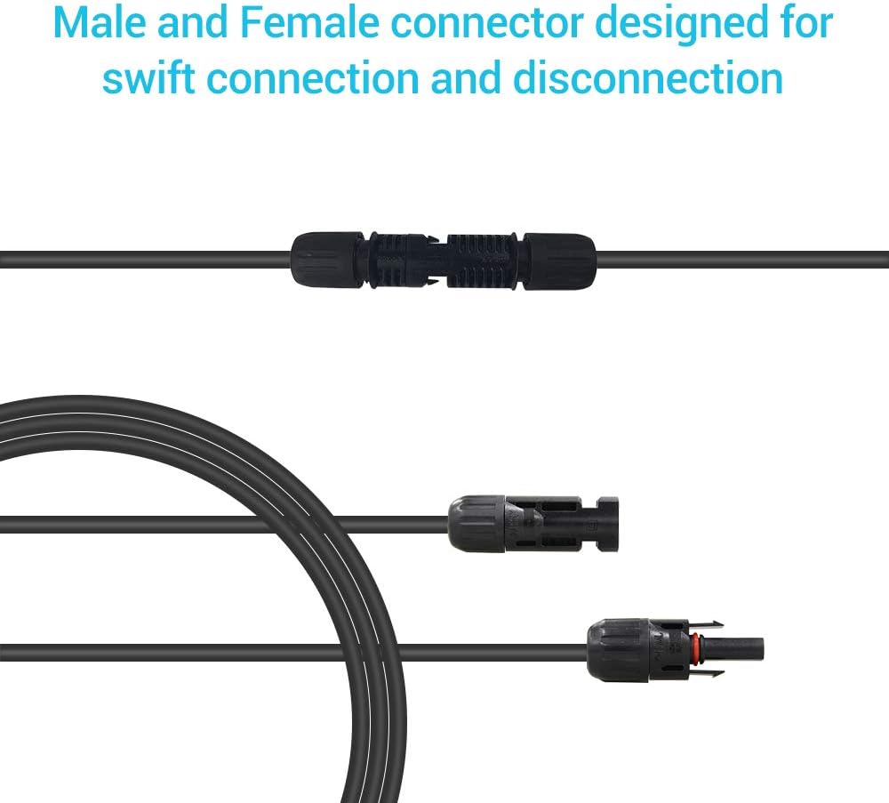 Cable extensión solar 15pies 10AWG con conectores negro