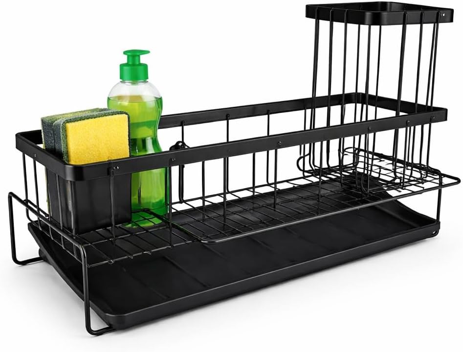 Escurridor platos metal negro bandeja goteo cocina