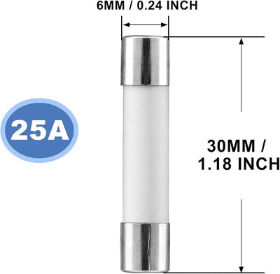 Pack 20 fusibles cerámicos 25A 250V 6x30mm retardo