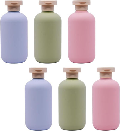 6 Botellas Viaje 6.8oz con Tapas Bloqueo HDPE/PP Grado Alimenticio