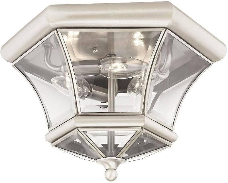 Lámpara 3 luces níquel cepillado vidrio biselado