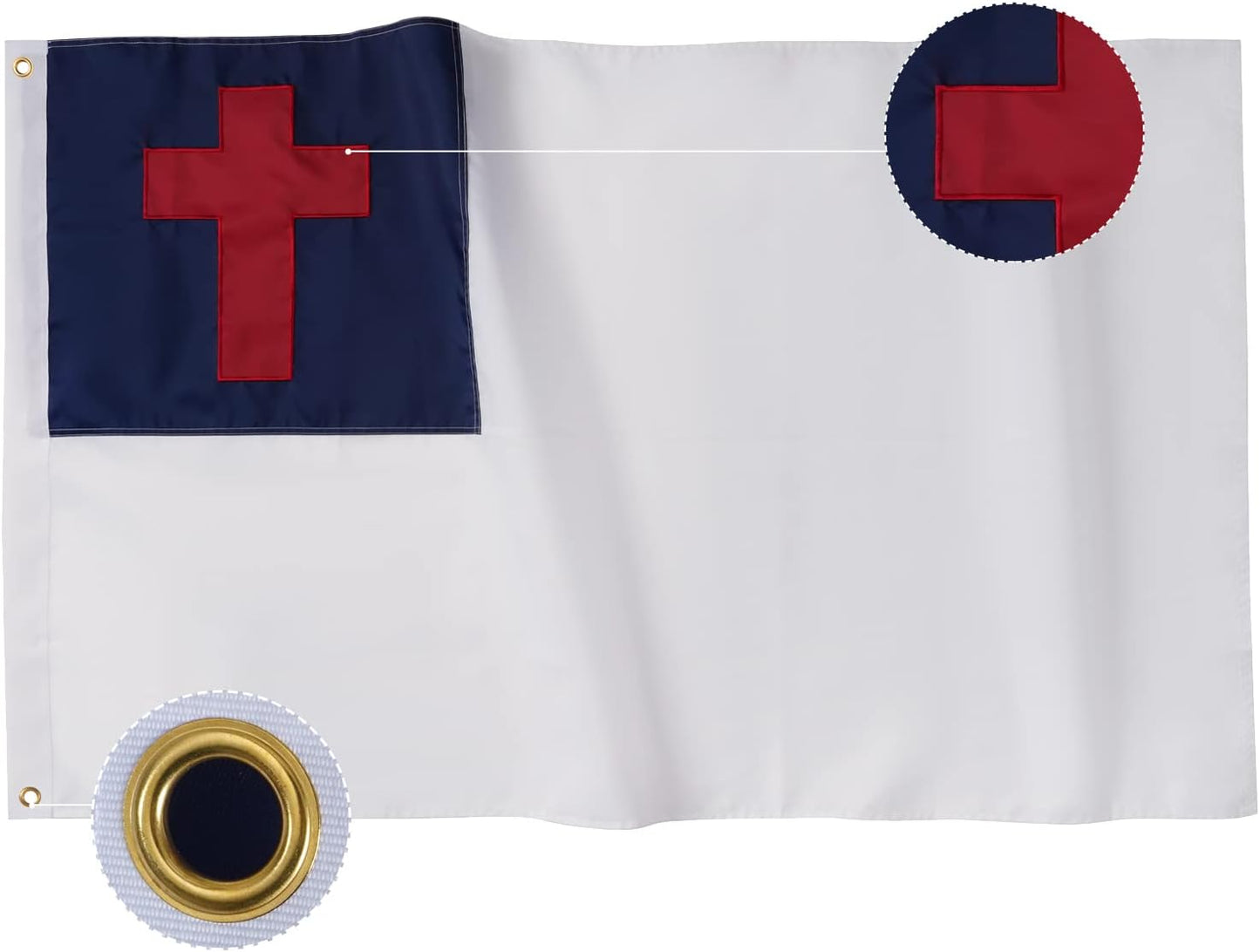 Bandera cristiana 2x3ft para iglesia con cruz y ojales latón