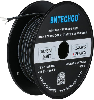 Cable plano silicona 26AWG 100pies cobre estañado trenzado negro