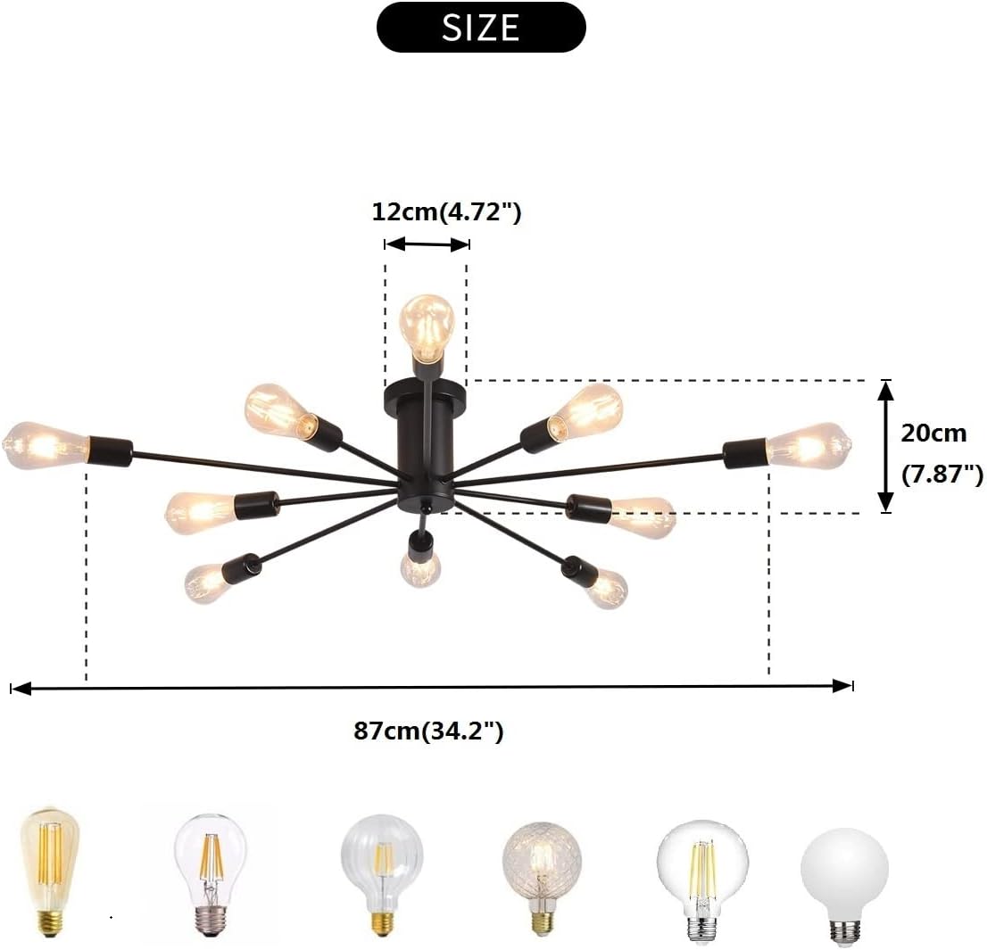 Lámpara techo sputnik moderna negro 10 luces industrial