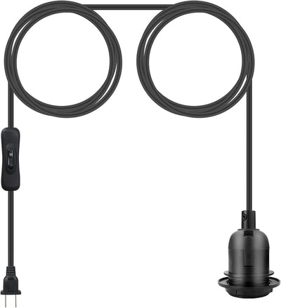 Lámpara colgante enchufable 14.8ft cable negro E26