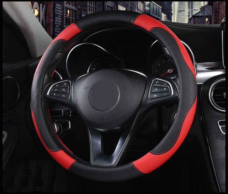 Funda volante coche cuero sintético transpirable 15pulg rojo
