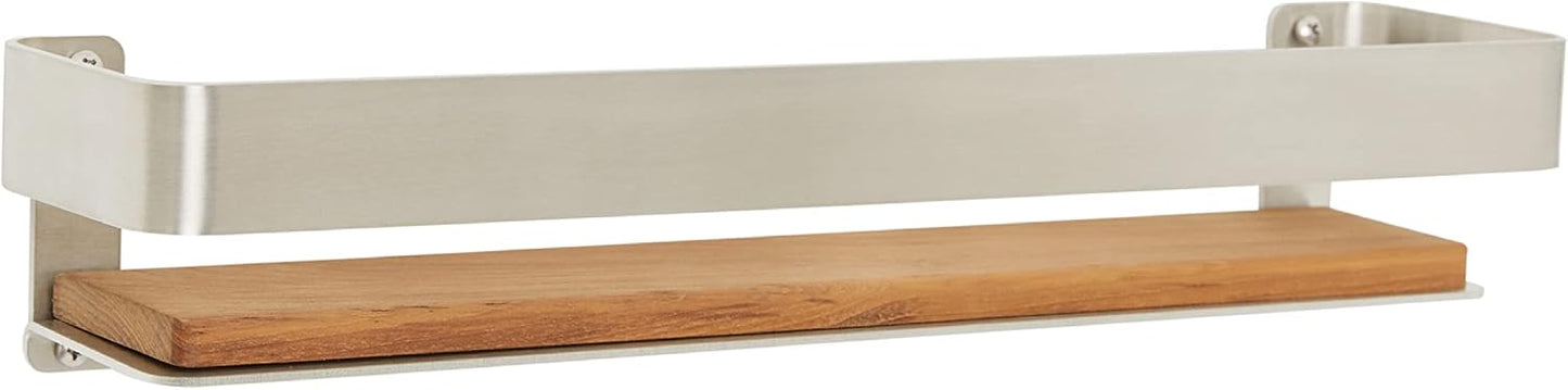 Estante ducha rectangular riel acabado satinado inserto teca
