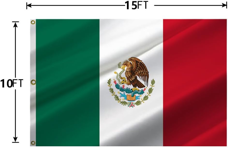 Bandera México 10x15ft 3 ojales latón poliéster 100D