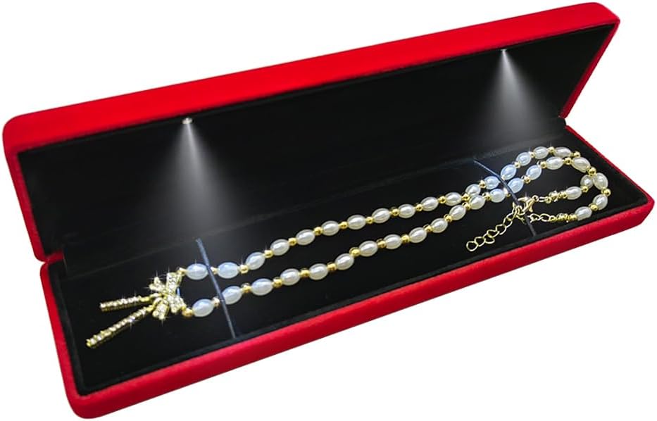 Caja terciopelo con luz LED para joyas regalo rojo
