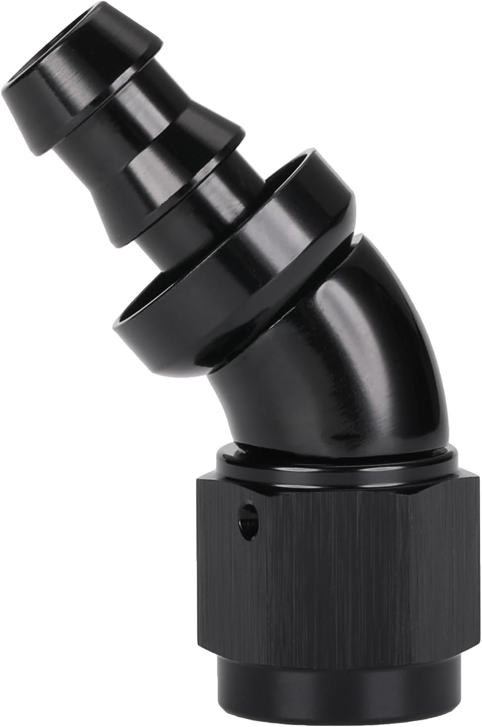 Adaptador codo manguera aluminio negro 45 grados