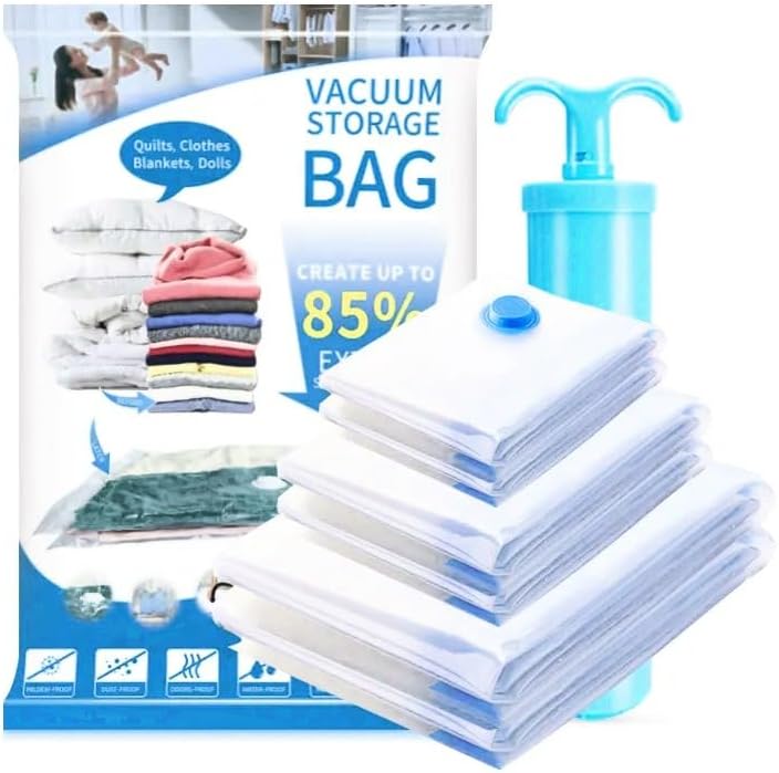 Bolsas sellado al vacío con bomba 6 pzas para ropa y mantas