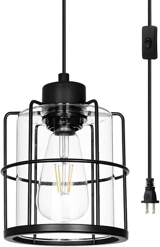 Lámpara colgante enchufable techo 16.4" vidrio transparente