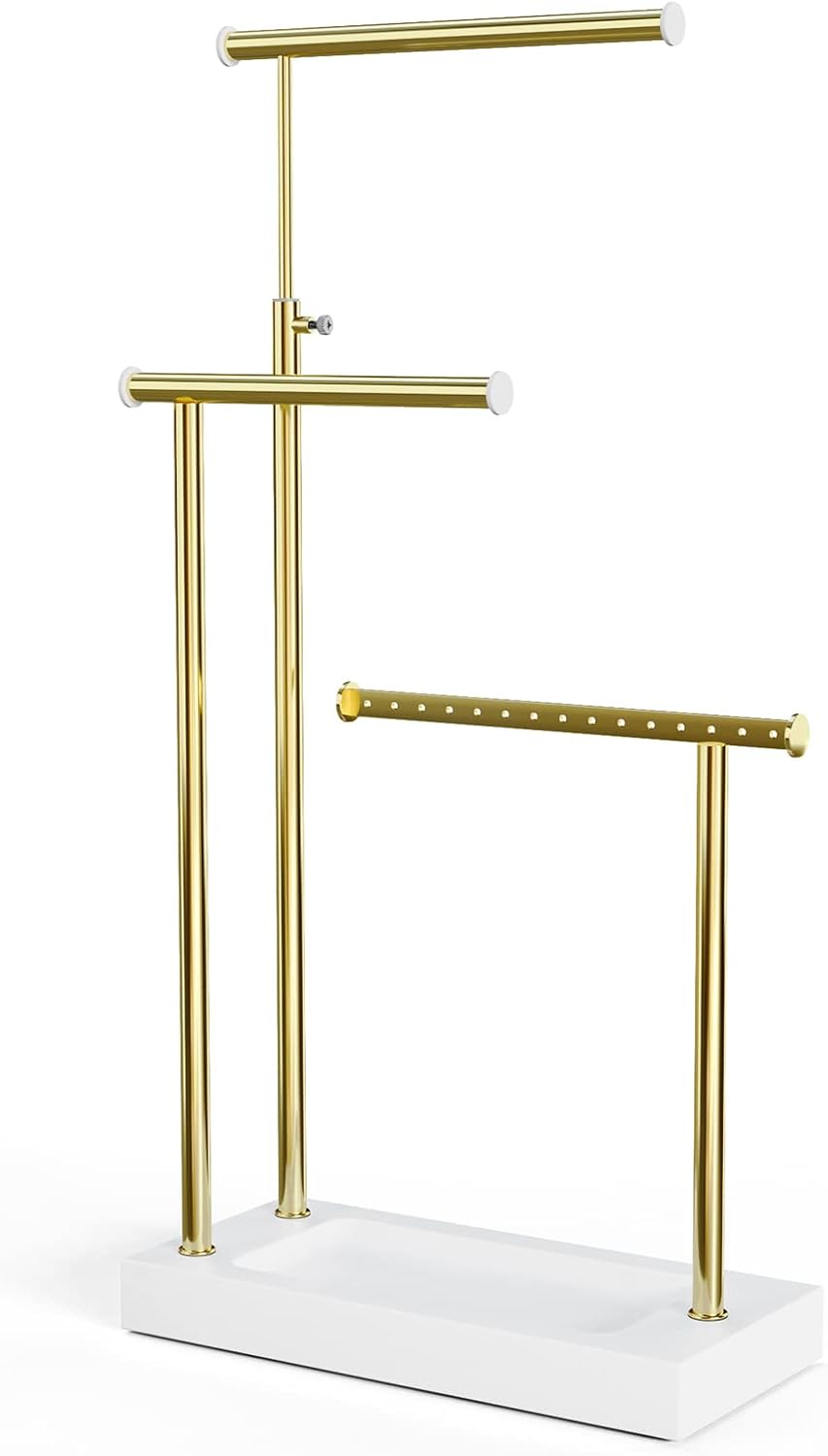 Organiz. joyas soporte collares árbol 3 niveles blanco dorado