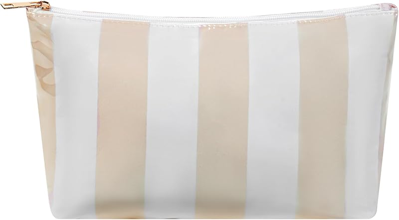 Bolsa maquillaje impermeable a rayas amarilla PVC