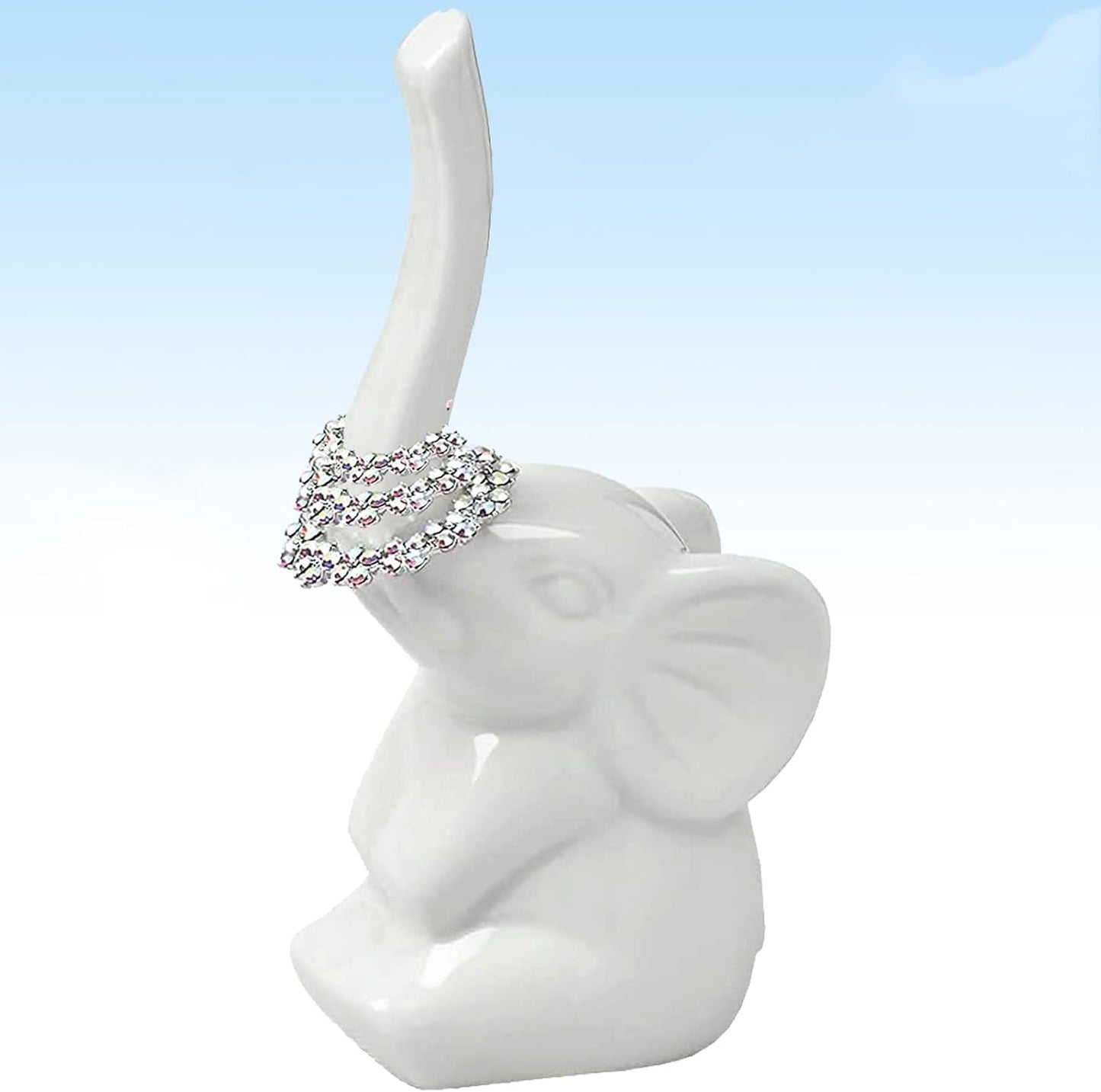 Soporte anillo elefante cerámica color blanco
