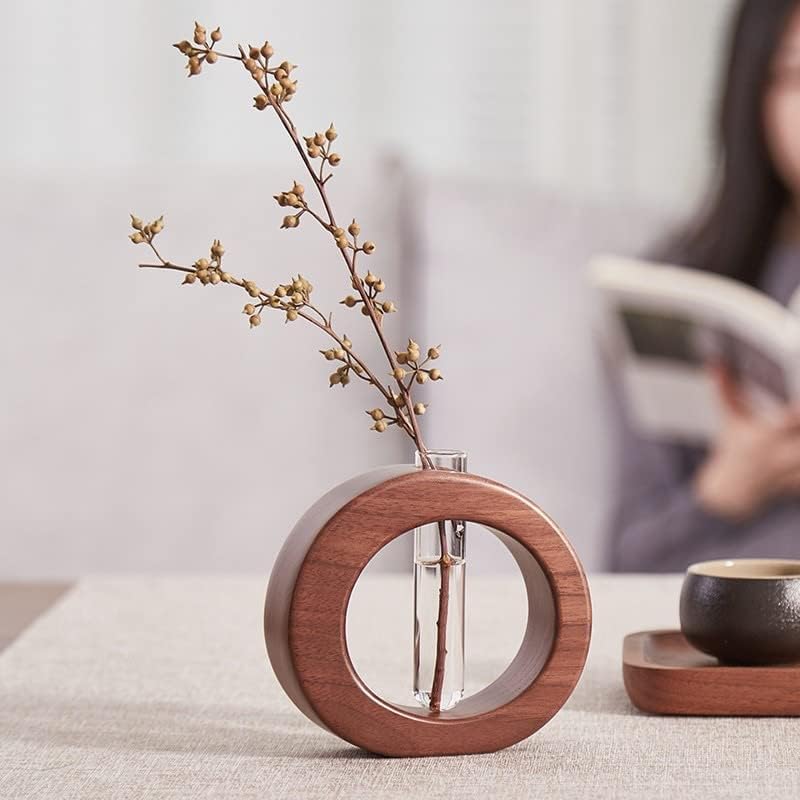 Jarrón madera nogal negro para decoración escritorio