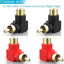 Adaptador RCA 90 grados set 4 chapado oro 2 negros 2 rojos