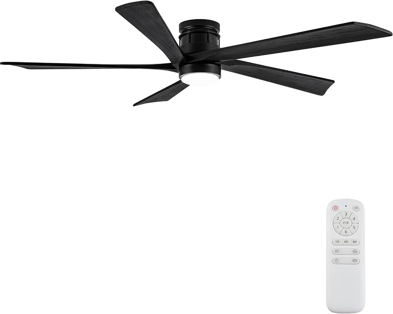 Ventilador techo bajo 54" luces patio motor CC 6 vel negro