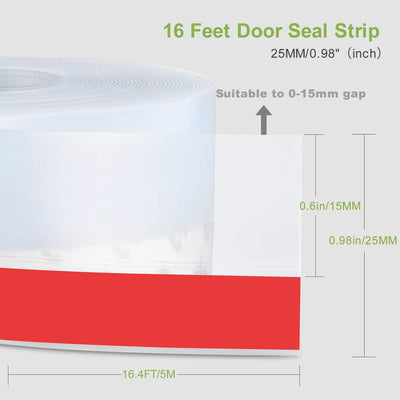 Tira silicona puerta ducha 16.4ft transparente 0.984in