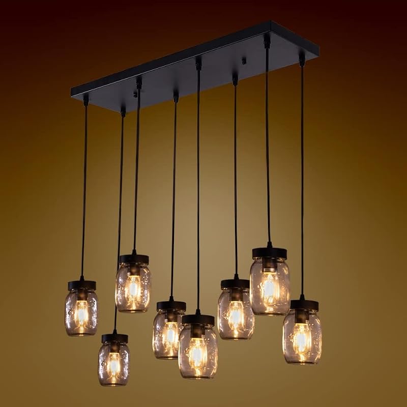 Candelabro Mason 8 luces rústico negro mate vidrio