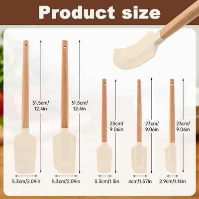Set 5 Espátulas Silicona Antiadherentes Agarre Madera