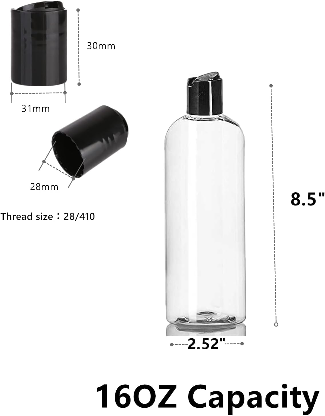20 Botellas Plástico Transparente 16oz Recargables con Tapa