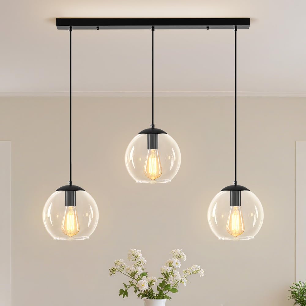 Lámpara colgante globo 3 luces 27.6pulg negro