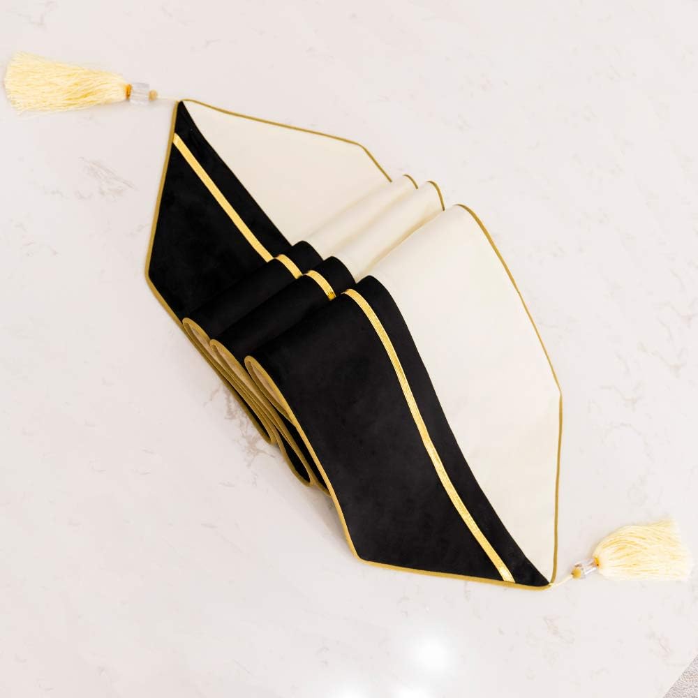 Pasador mesa terciopelo rayas cuero negro blanco dorado
