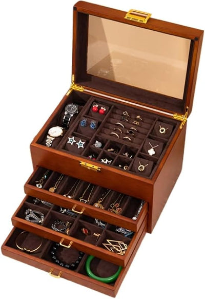 Joyero madera maciza 5 capas cerradura terciopelo vintage