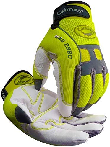 Guantes cuero cabra visibilidad alta palmas acolchadas amarillo blanco S