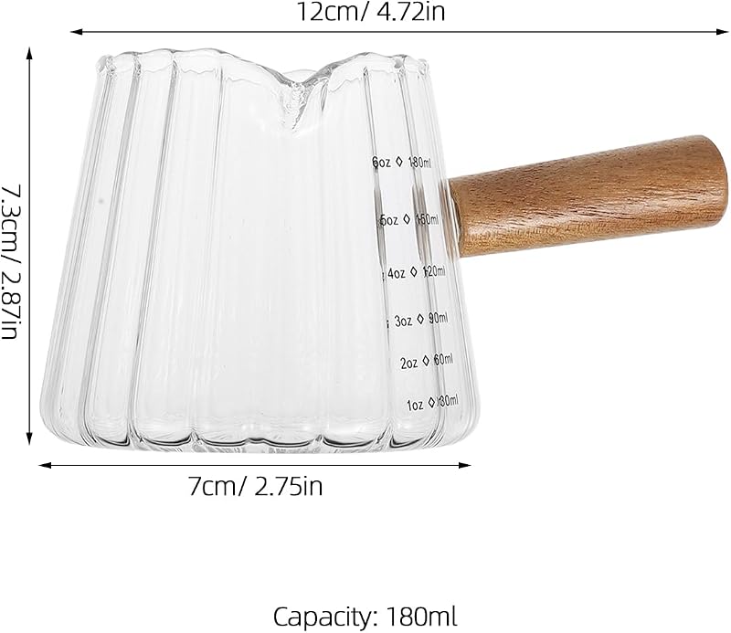 Vasos medidores vidrio borosilicato 6oz boquilla mango madera