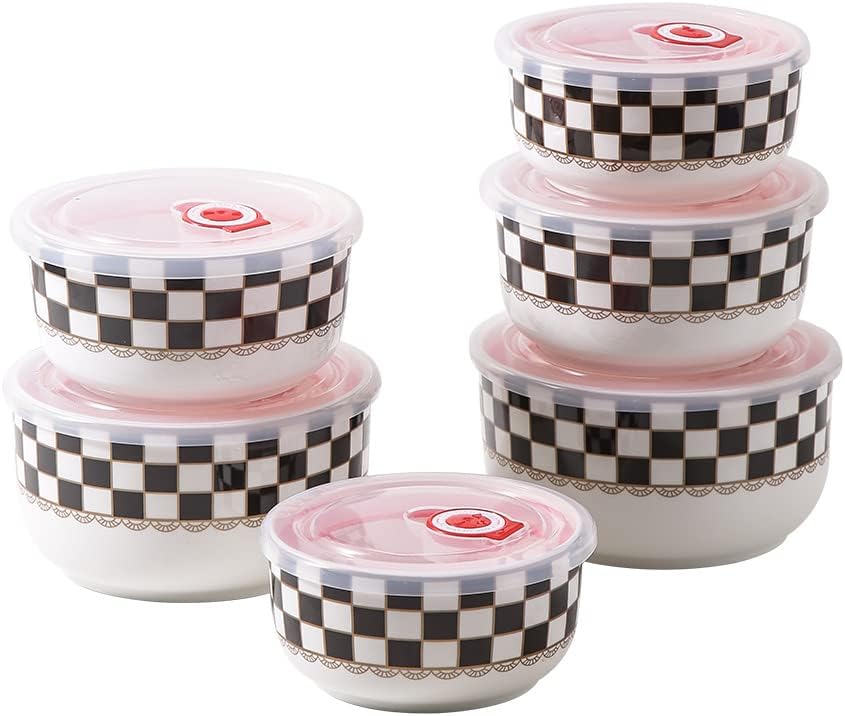 Set 6 Recipientes Porcelana 15-32oz Tapa Silicona