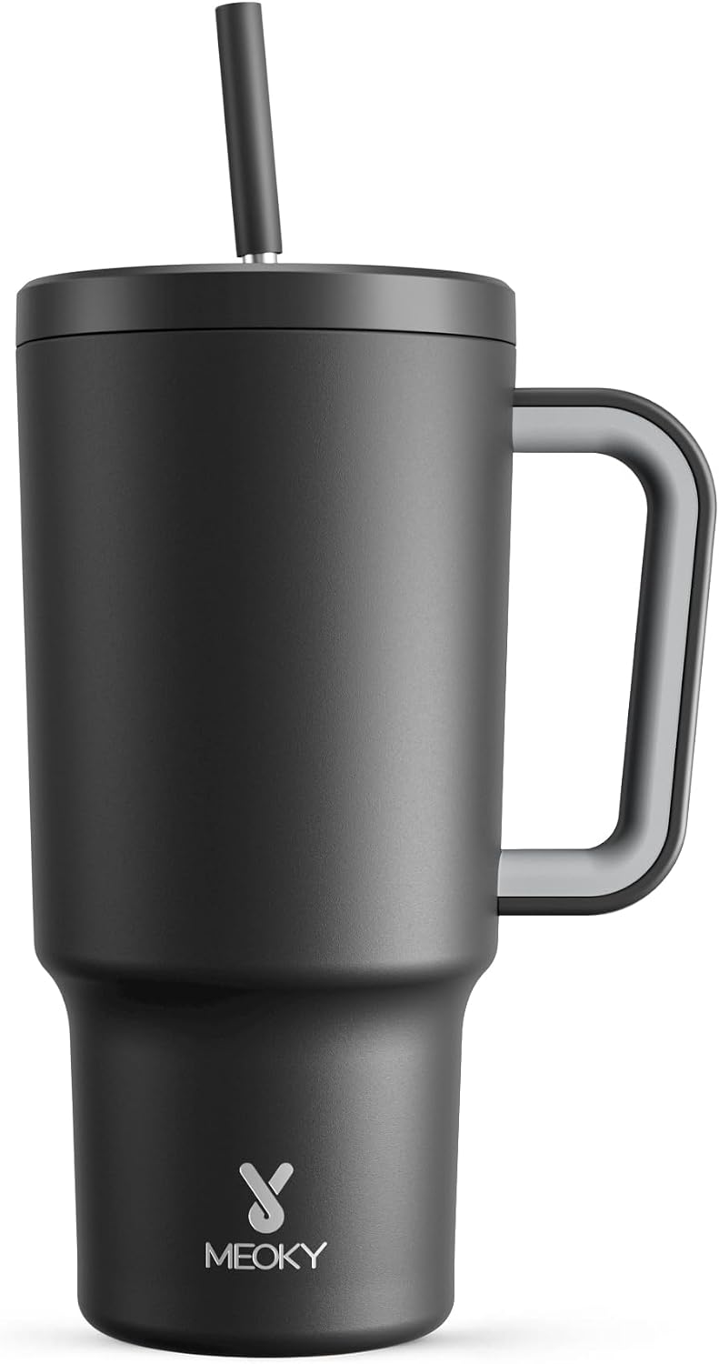Vaso acero inox 30oz con asa tapa popote a prueba de fugas