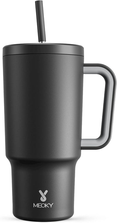Vaso acero inox 30oz con asa tapa popote a prueba de fugas