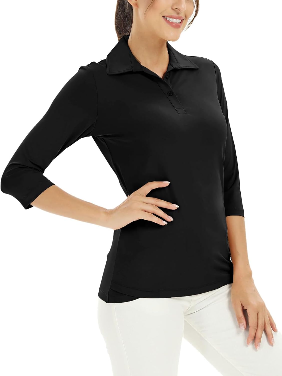 Polo mujer UPF 50 secado rápido manga 3/4 para golf