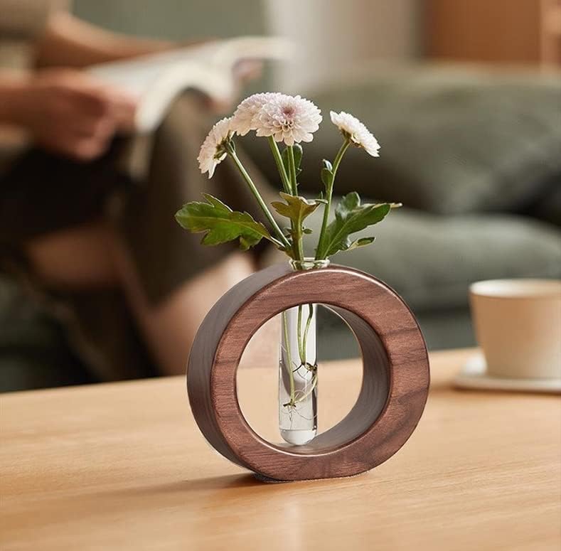 Jarrón madera nogal negro para decoración escritorio