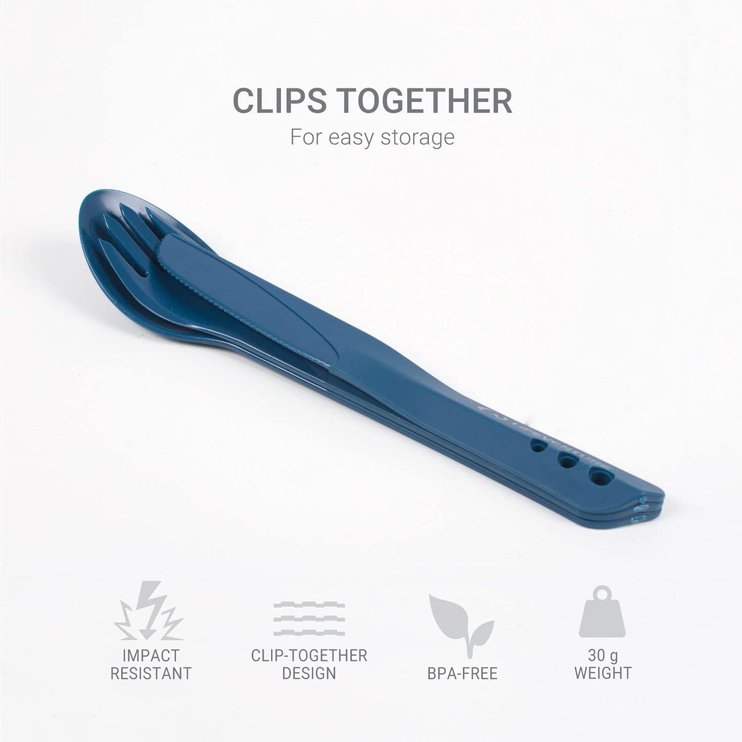 Set cubiertos plástico entrelazados camping azul marino