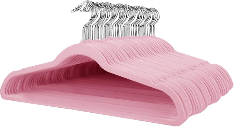 52 Pzas Perchas Terriopelo Antiderrap 17.3x8.9pulg Rosa