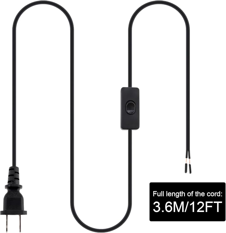 Cable lámpara 12ft con interruptor enchufe polarizado 18AWG negro
