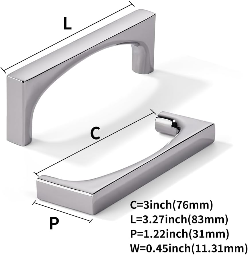 Pack 10 Tiradores Cromados 3pulg Sólidos para Cocina y Baño