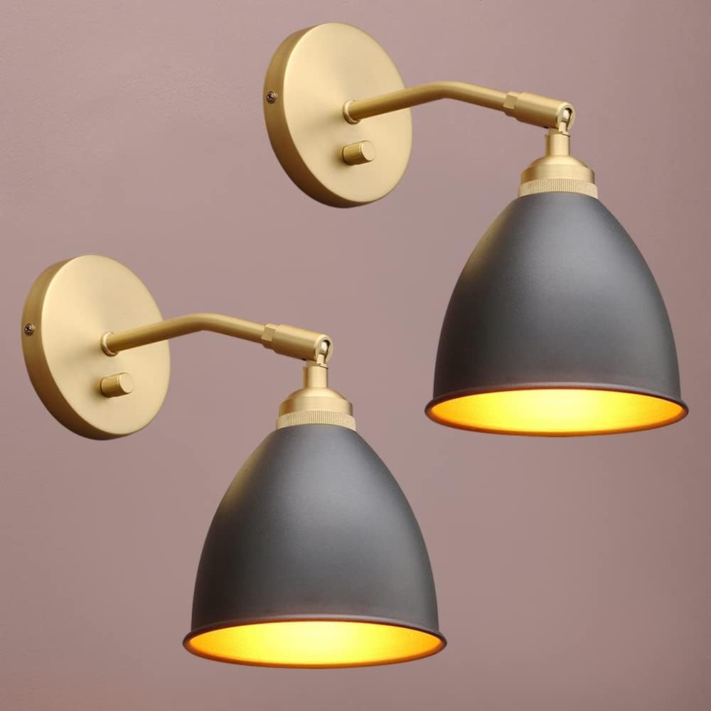Lámpara pared vintage pack 2 interruptor metal negro 6.1pulg