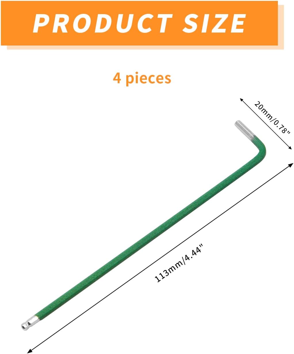 Llave hexagonal bola 0.098" acero S2 4 Pzas verde