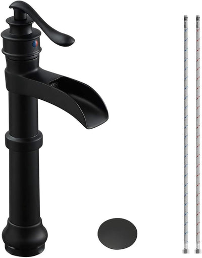 Grifo baño negro cuenco antiguo orificio con tapón