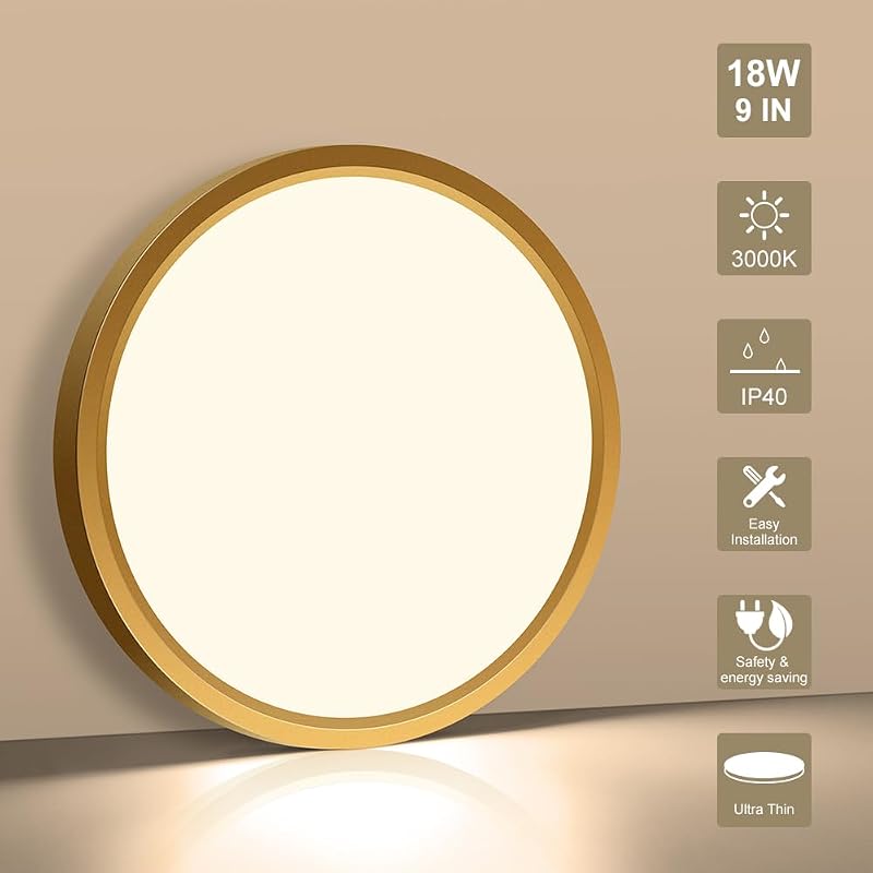 Lámpara techo LED redonda dorada 9" 1800lúmenes 3000K