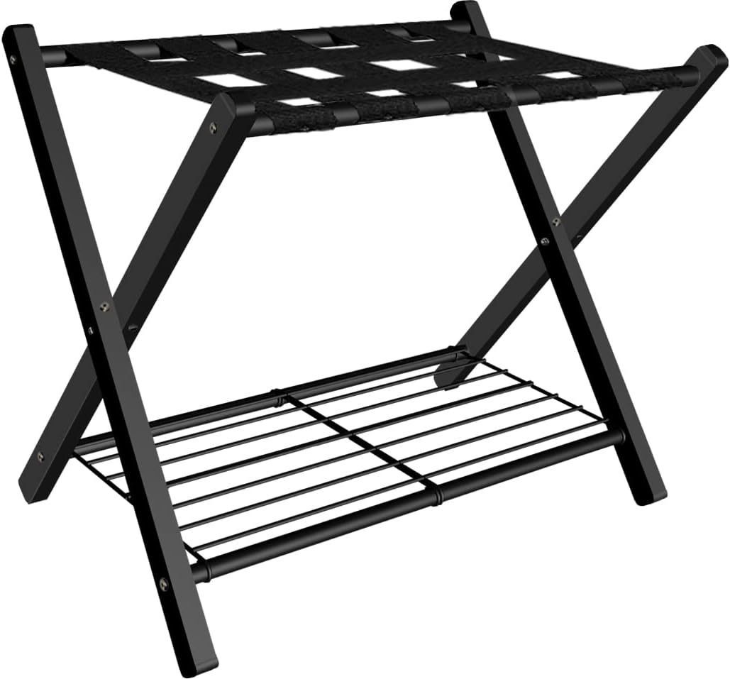 Portaequipajes plegable metal dormitorio negro